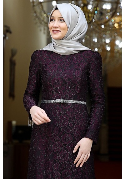 Amine Hüma Hayal Abiye Elbise Mor