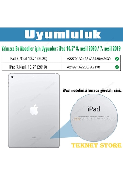 Apple  Uyumlu iPad 10.2 Inç 9.nesil 360 Dönebilen Tablet Kılıfı + Ekran Koruyucu + Dokunmatik Kalem