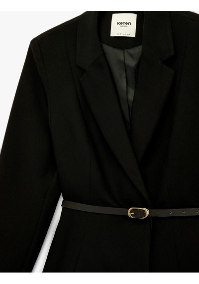 Koton Kemer Detaylı Uzun Kollu Peplum Kruvaze Yaka Blazer Ceket Siyah 6sak50072uw
