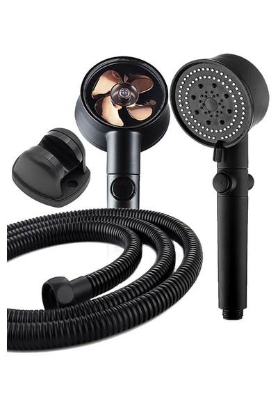 Turbo Pervaneli 5 Fonksiyonlu Duş Başlığı+ Duş Hortumu 150 Cm + M Siyah