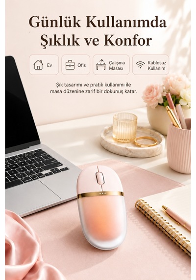 Muse Işıklı Bluetooth & 2.4g Kablosuz Oyuncu Pudra Pembe Mouse Çok Renkli Diğer