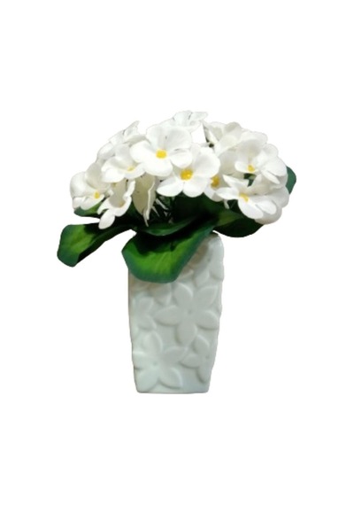 Vazoda Beyaz Yapay Çiçek Dekoratif Çiçekli Su Yeşili Vazo Dahil 7 x 7 x 17 CM