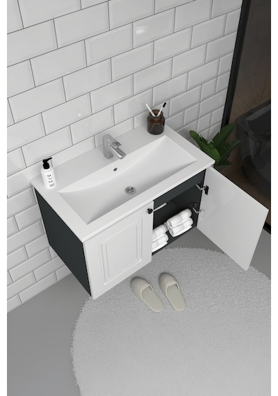 Teta Home Pekin 65 Cm Mdf Gövde Membran Kapak Banyo Dolabı Seti Antrasit - Beyaz Teta Home Pekin 65 Cm Mdf Gövde Membran Kapak Banyo Dolabı Seti Antrasit - Beyaz