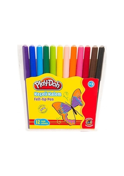 Play-doh Keçeli Kalem 12 Renk 2 Mm Dayanıklı Uç Kokusuz Su Bazlı Mürekkep Şeffaf Kapaklı