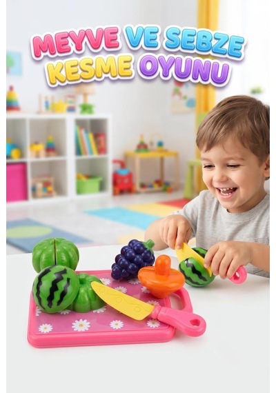 El Becerisi Geliştiren Kesilebilir 12 Parça Meyve Sebze Oyuncak Seti - Eğitici Evcilik Oyunu