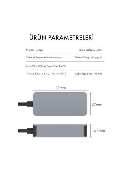 Microcase Alüminyum Gövde 2.5g Rj45 Ethernet Dönüştürücü - Usb 3.0 Ve Type-c 2'si 1 Arada İnternet Adaptörü-al5812