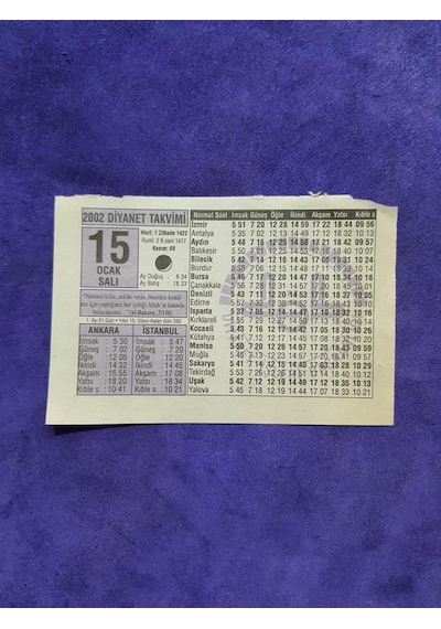 15 Ocak 2002 Takvim Yaprağı - Nostaljik Koleksiyonluk Takvim Yaprağı