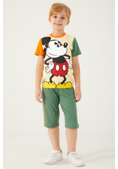 Mickey Mouse Mouse Açık Sarı Melanj Erkek Çocuk Kapri Takım Sarı