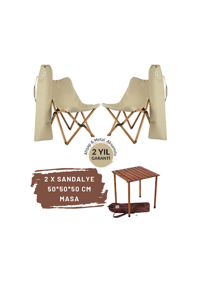 Bag The Joy Ahşap Masa Sandalye Seti Kahverengi - Bej -50 50 50cm Bej