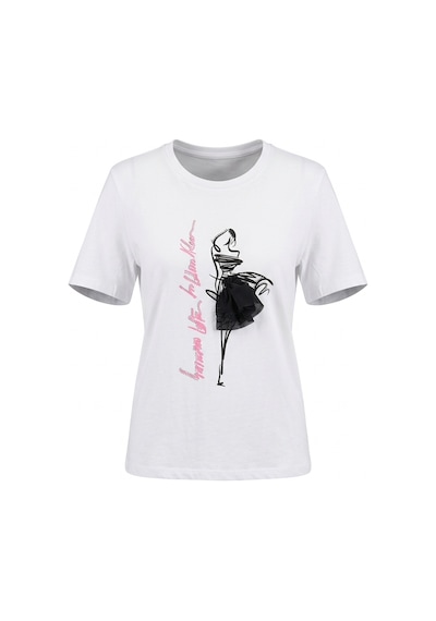 Sortie Collection Eteği Tül Detaylı Silüet Baskılı Basic Tshirt Beyaz
