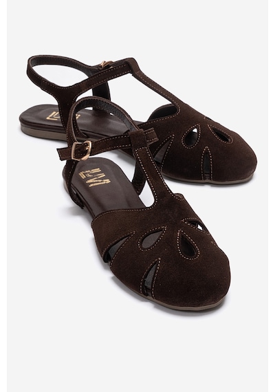 Luvishoes Nathalıe Kahverengi Süet Hakiki Deri Kadın Sandalet