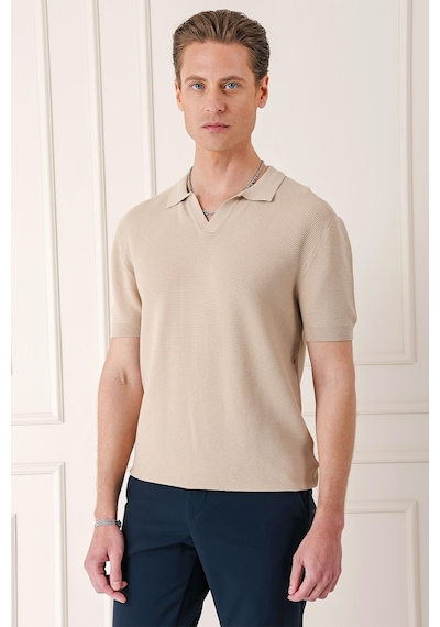 Efor Slim Fit Polo Yaka Kısa Kol %100 Pamuk Bej Triko Tr 868 Bej
