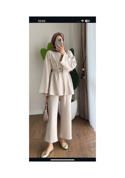 Unika Boutique Kadın Alt Üst İkili Tesettür Takım Krem