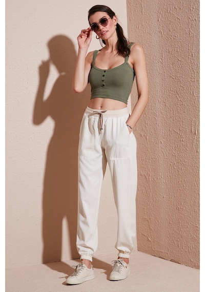 Lela Regular Fit Yüksek Bel Lastikli Paça Jogger Spor Bayan Pantolon 668Yp5039 Taş
