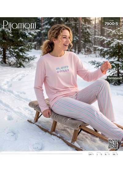 Pijamoni 7900-5 Bayan Termosoft Pijama Takım Pembe
