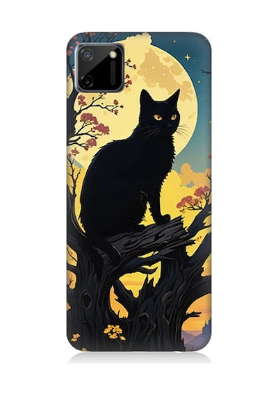 Realme C11 Uyumlu Ay Ve Kedi Desenli Silikon Kılıf