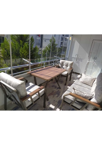 2+1+1 Masa Demonte Bahçe Balkon Mobilyası Sütlü Kahve