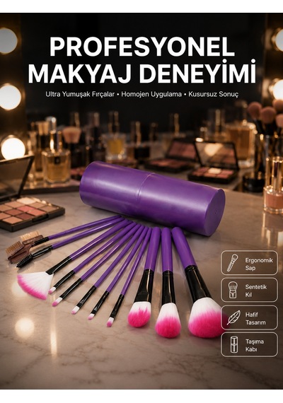 12 Parça Profesyonel Makyaj Fırçası Far Fırçası Allık Fırçası Yumuşak Kıllı 59811238