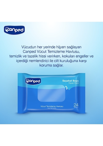 Canped Yetişkin Vücut Temizleme Islak Mendil Havlu 24 Yaprak Tekli