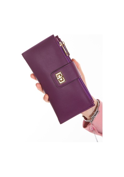 Newısh Polo Accessorıes Kadın Mor Vegan Deri Telefon Bölmeli Bilek Askılı Cüzdan Kartlık Portföy Mor