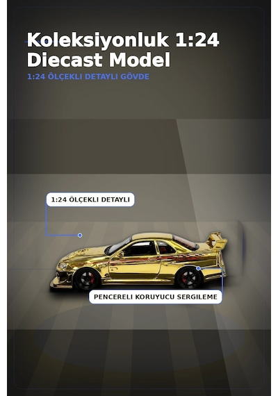 Diecast Metal 1/24 R34 Gtr Model Araba - 14 Yaş Ve Üzeri Koleksiyon İçin Tekli Paket Bx-313407