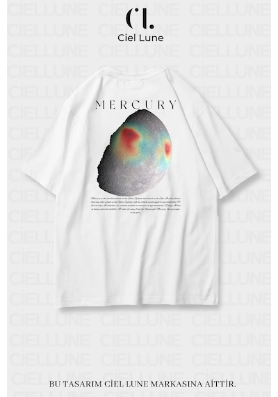 Nevermind Unisex Kadın Erkek Merkür Baskılı Özel Tasarım Oversize Beyaz