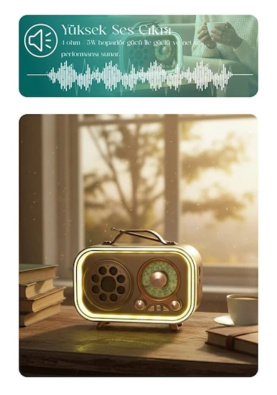 Renkli Aydınlatmalı Taşınabilir Nostaljik Bluetooth Hoparlör Usb Tf Aux Fm/am/sw Radyo