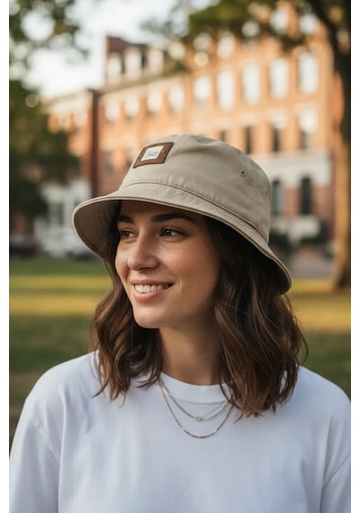 Bay Şapkacı Unisex Yama Detaylı Pamuklu Bucket Balıkçı Şapka Koleksiyonu 8980 Krem