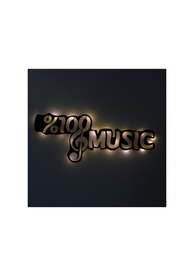 Led Işıklı %100 Music Müzik Temalı Tablo Duvar Dekorlu Gece Lambası Sarı - 737259961 Sarı