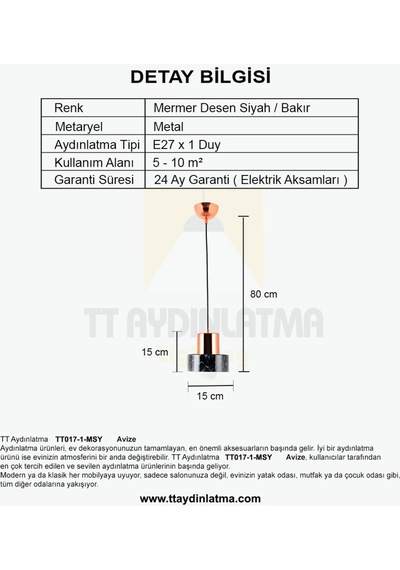 Tt017-1-Msy Tt Aydınlatma Mermer Desen Tekli Siyah Avize