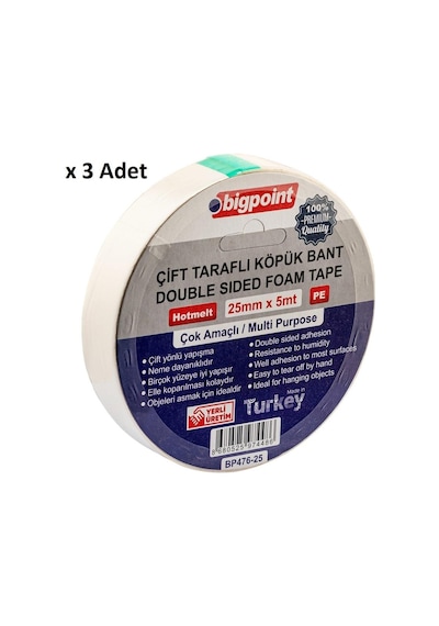 Bigpoint Çift Taraflı Köpük Bant 25mmx5m X 3 Adet Diğer