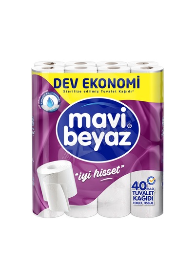 2 Adet Mavi Beyaz Tuvalet Kağıdı 3 Katlı 40'lı