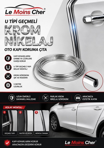 Alfa Romeo Giulietta Progression Krom U Tipi Geçmeli 5 Metre Oto Kapı Kenar Koruyucu Fitil