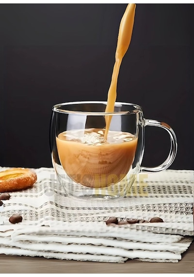 12 Li Set Kulplu Cappuccino Bardağı Latte Bardağı Çift Cidarlı Americano Bardağı 250 Ml Kahve Bardak Şeffaf