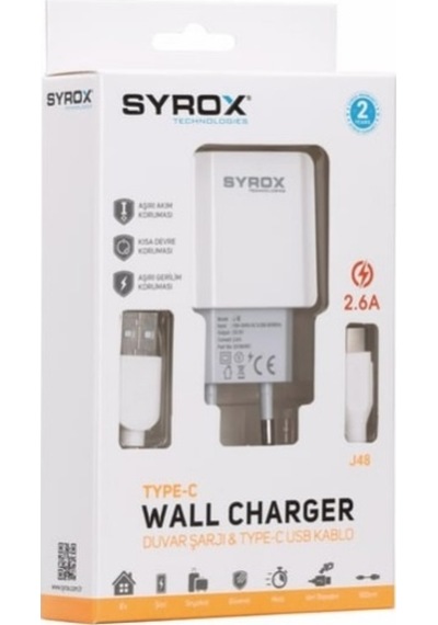 Syrox J48 2.6 A Type-C USB Seyahat Şarj Cihazı Syrox J48 2.6 A Type-C USB Seyahat Şarj Cihazı