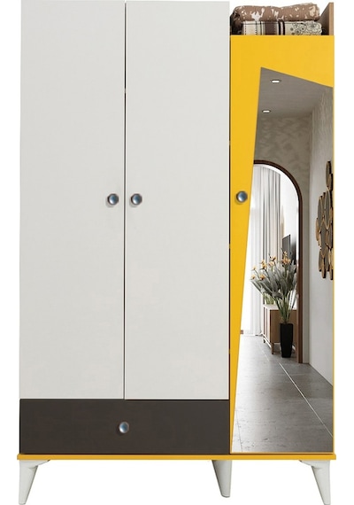 Giallo Genç Odası, 3 Kapaklı Dolap Karyola Komodin (504460276) Beyaz