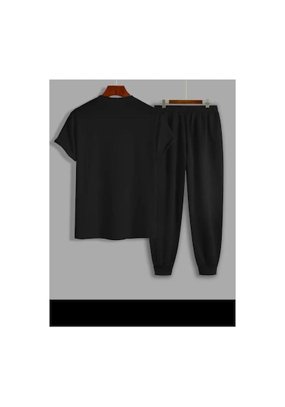 Medinenur Hng Baskılı T-shirt Eşofman Altı Jogger Rahat Kalıp Kırmızı Eşofman Takım Siyah