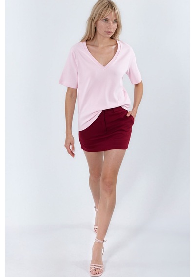Hiccup Busem V Yaka Düz Regular Fit Pamuk T-shirt Toz Pembe