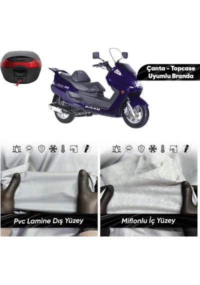 Bısan Senator 150 Motosiklet Brandası Su Geçirmez Miflonlu Topcase Çanta Uyumlu