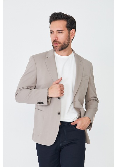 Bej Slim Fit Erkek Blazer Ceket