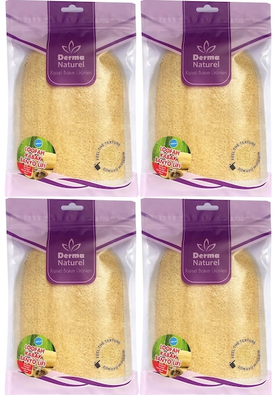 Derma Naturel Loofah Kabak Havlu Banyo Eldiveni 4 Lü Set