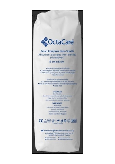 Octacare Non-steril Spanç Emici Kompres Gazlı Bez 5 Cm X 5 Cm - 8 Kat 200 Adet Kopya