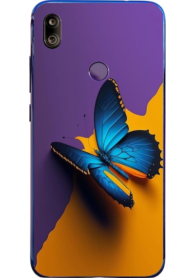 Redmi Note 7 Uyumlu Mavi Kelebek Baskılı Silikon Kılıf Renkli