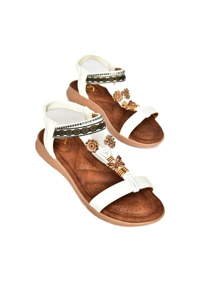 Fox Shoes S258015209 Beyaz Alçak Tabanlı Kadın Sandalet Beyaz-suni Deri Beyaz