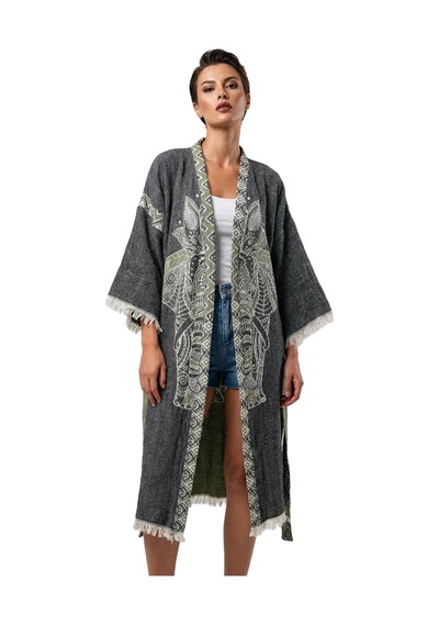 Brandsmiths Green-black Elephant Kimono Sarı