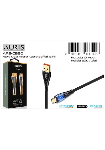 45w Usb Mıcro Şeffaf Işıklı Kablo