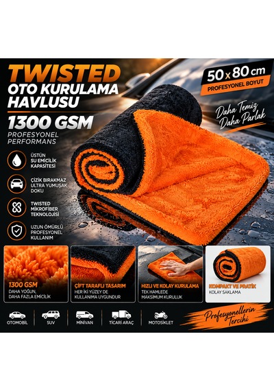 Aracımtemiz Twisted Oto Kurulama Havlusu 1300 Gsm 50 80cm