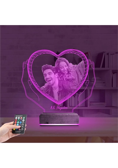 Luvivia Kalp Sevgiliye Hediye Fotoğraflı 3d Lamba - Masa Gece Lambası V2