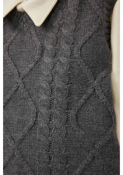 Defacto 3'lü Takım Triko Yelek Uzun Kollu Çıtçıtlı Body Pantolon Erkek Bebek C9597A524AU Gri