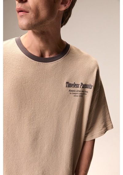Grimelange Leonte Erkek Kontrast Yakalı Vizon - Bej T-shirt Bej - Vizon